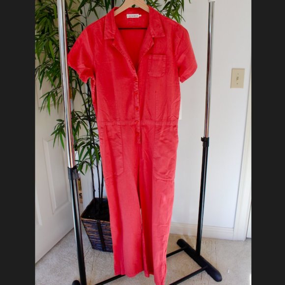 LACAUSA Red Button Up Montana Jumpsuit Size Large - Picture 2 of 7
